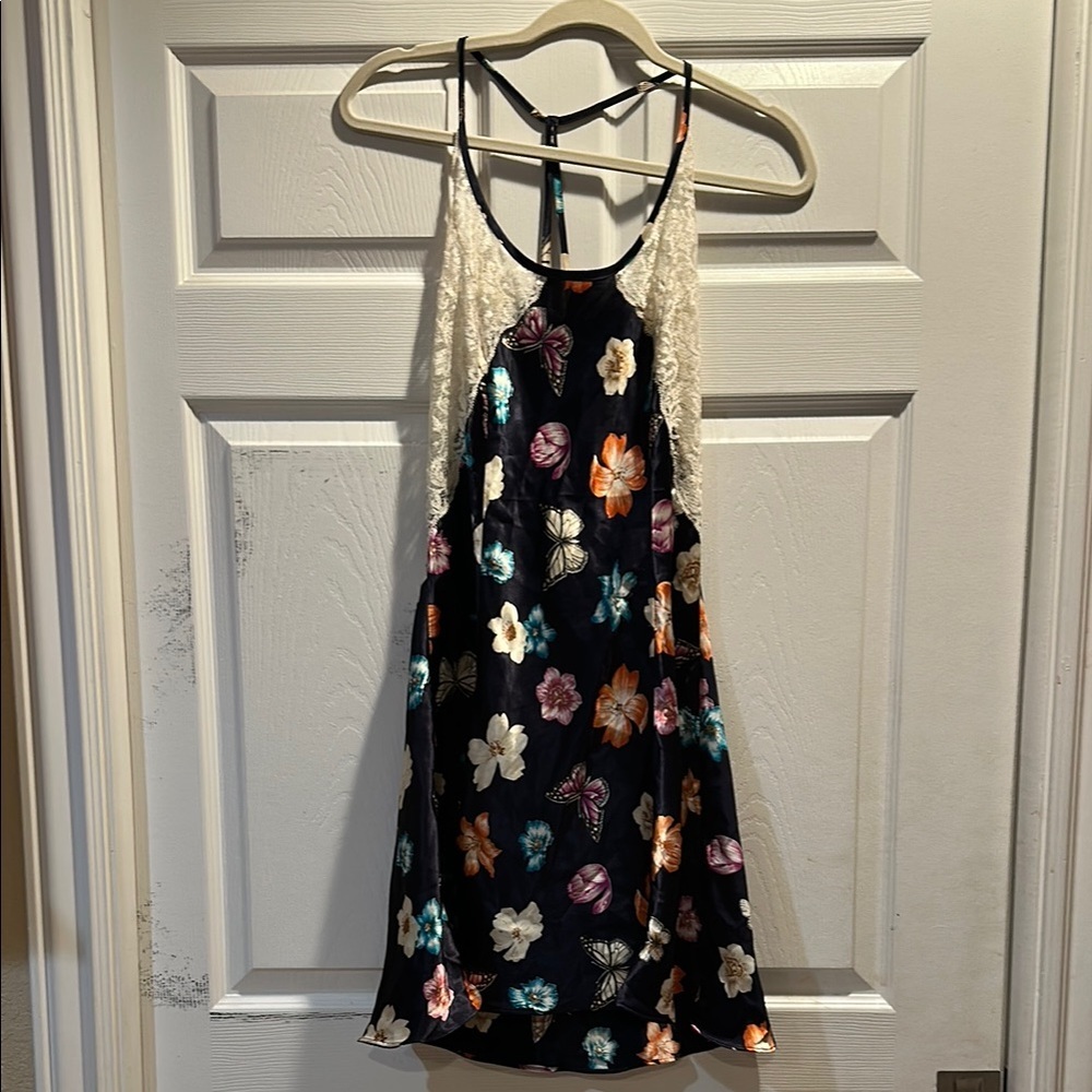 Vintage Y2K The Lingerie Collection Lace Butterfly Satin Low Back Slip Dress L